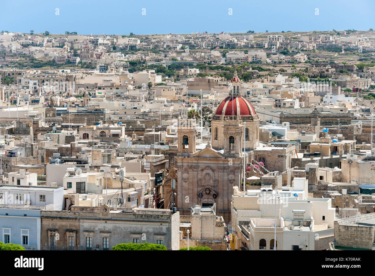 Blick von der Zitadelle von Victoria, der Hauptstadt der Insel Gozo in Malta. Stockfoto