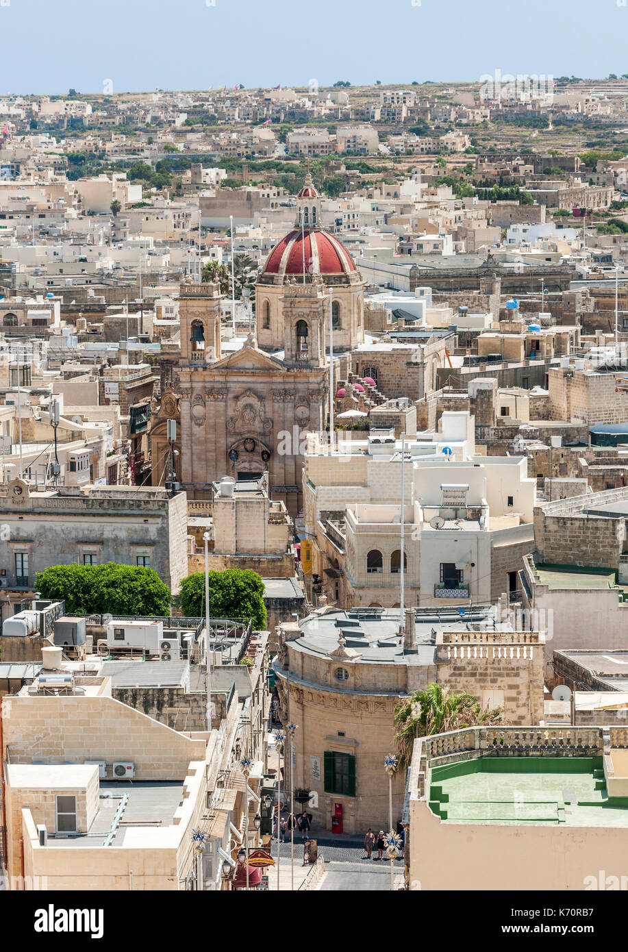 Blick von der Zitadelle von Victoria, der Hauptstadt der Insel Gozo in Malta. Stockfoto