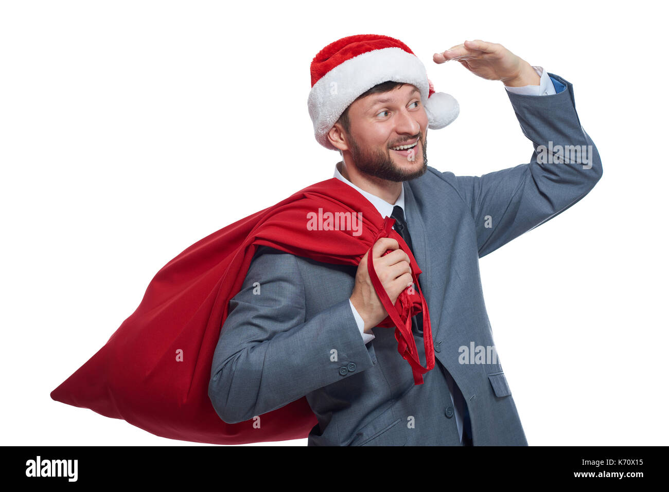 Santa Claus mit präsentiert auf der Strecke entfernt. Stockfoto