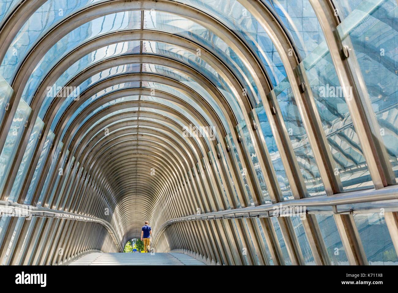 Frankreich, Hauts de Seine, Vorort von Paris, Puteaux, La Defense, Steg Japan Bridge vom Architekten Kisho Kurokawa Stockfoto