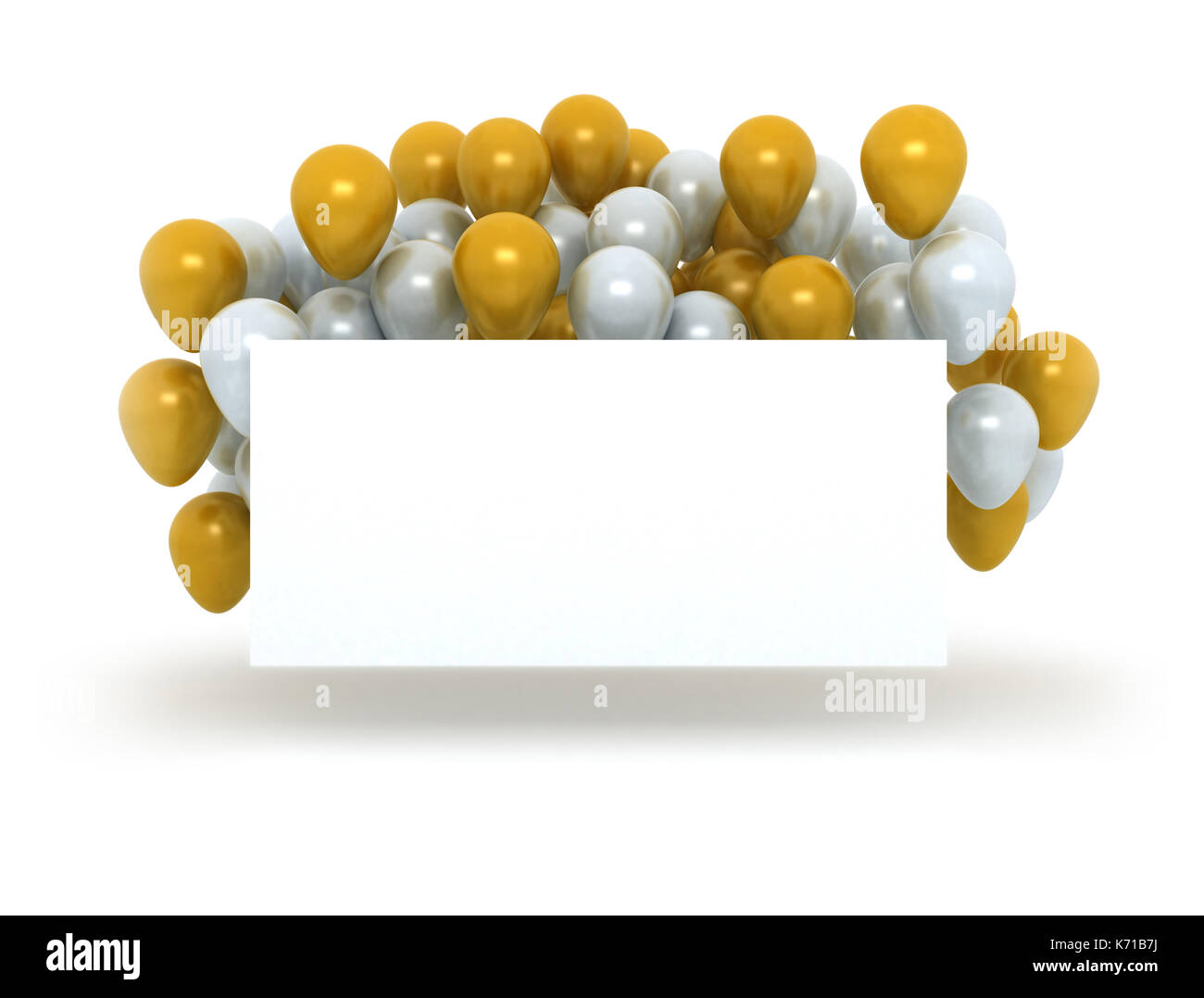 Goldene Haufen Happy Birthday Ballons fliegen für Party und Feiern. 3D-Rendering Stockfoto