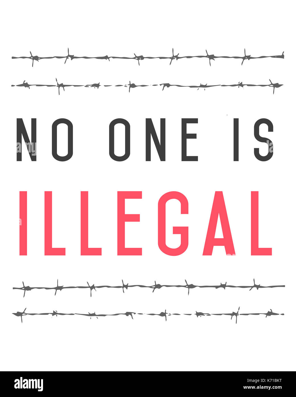 Vector Illustration der Satz: "Kein Mensch ist illegal, und ein stacheldraht Stockfoto