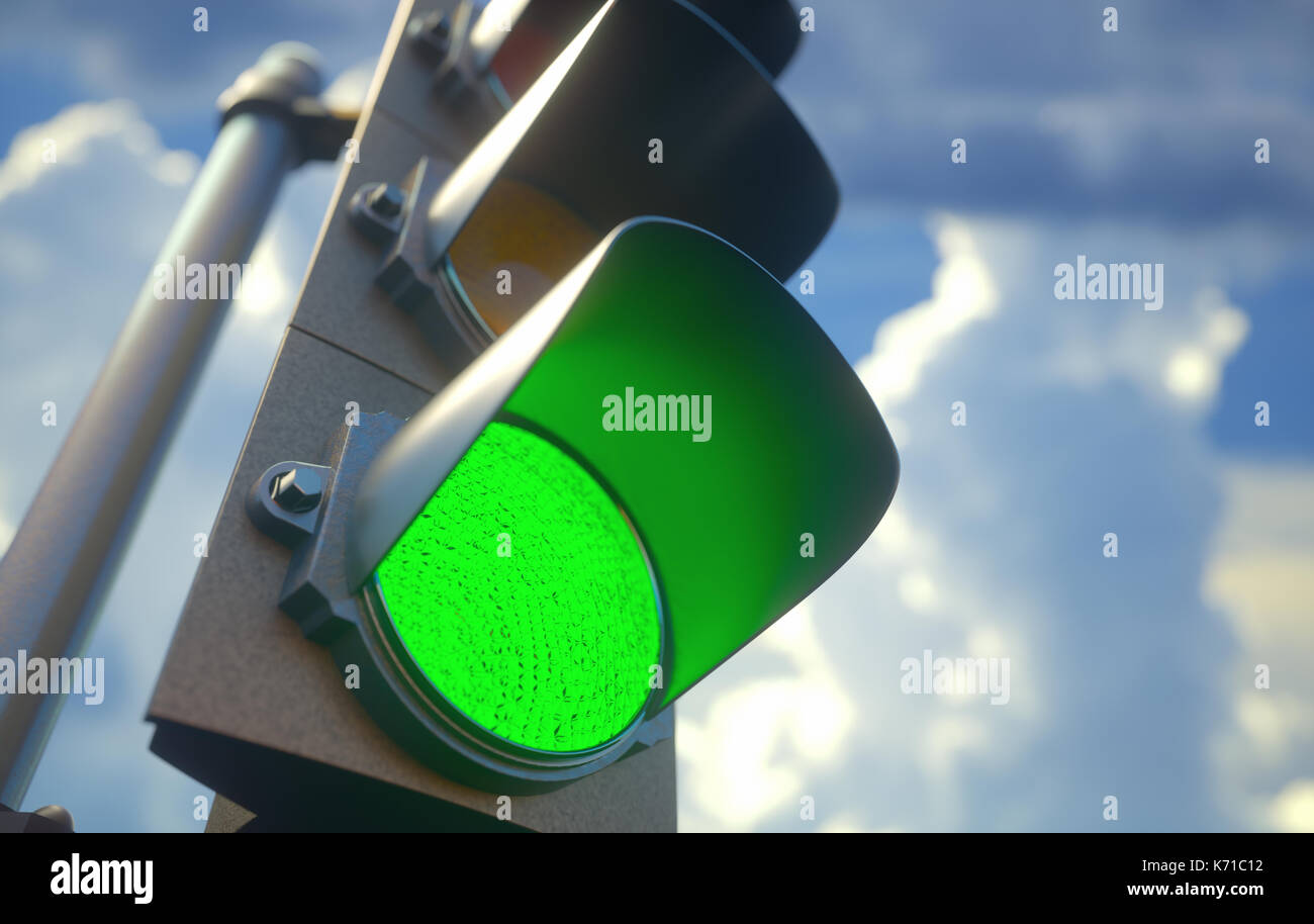 Ampel mit grünem Licht auf, Signal öffnen, um voran zu gehen. Stockfoto