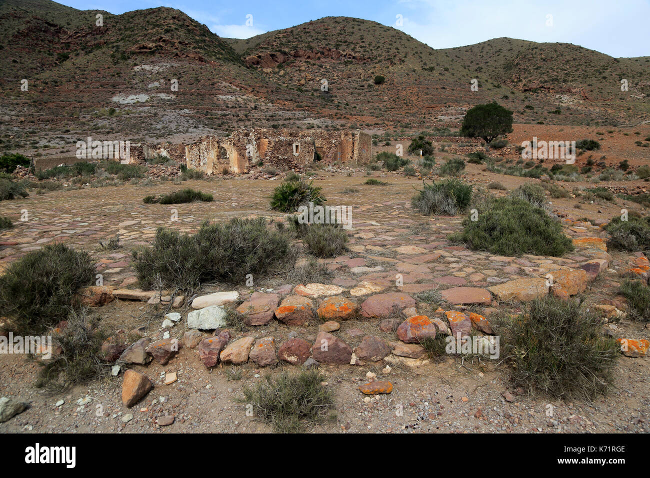 Verlassenen Bauernhaus in der Nähe Presillas Bajas, Nationalpark Cabo de Gata, Almeria, Spanien Stockfoto