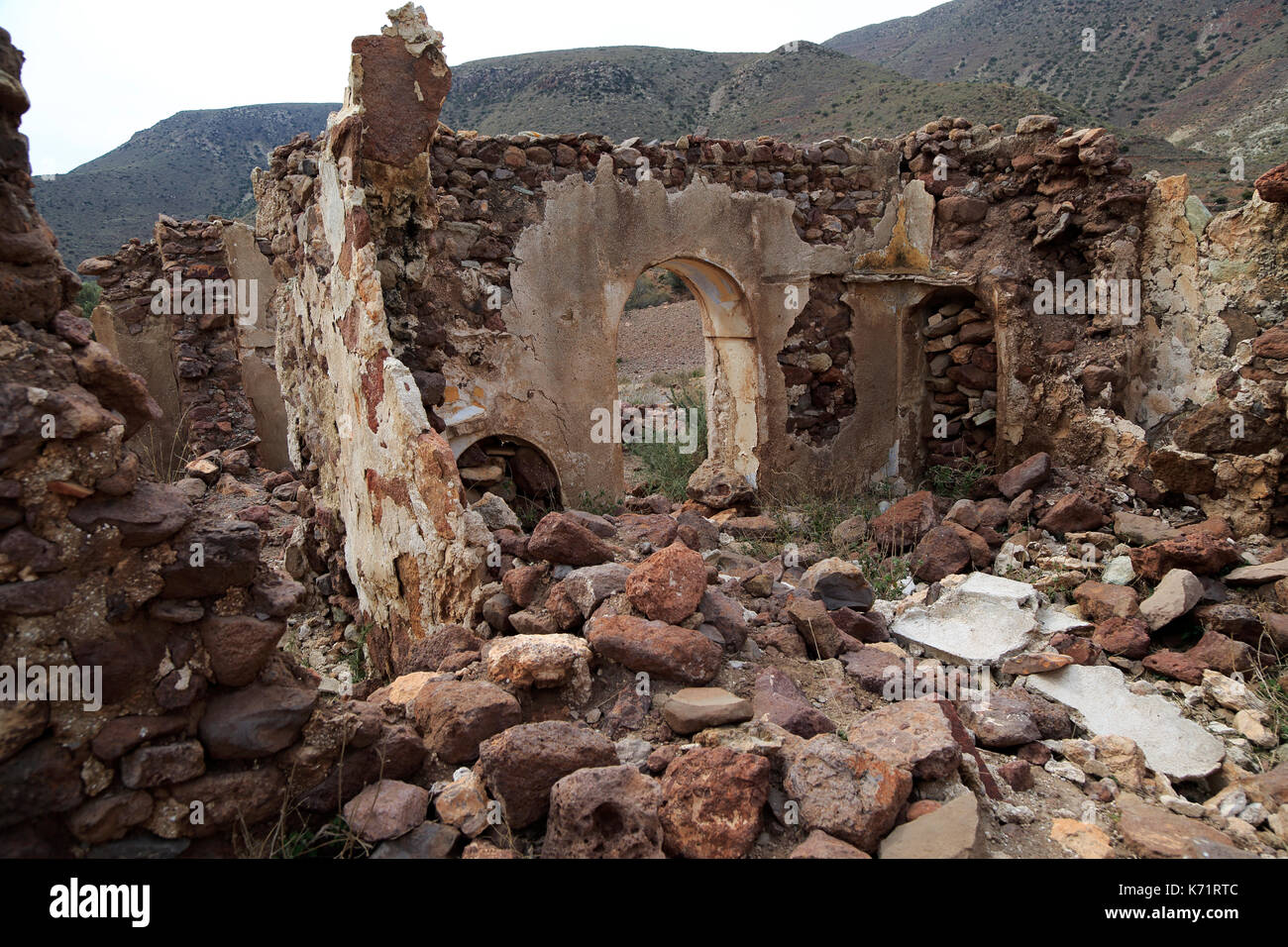 Verlassenen Bauernhaus in der Nähe Presillas Bajas, Nationalpark Cabo de Gata, Almeria, Spanien Stockfoto