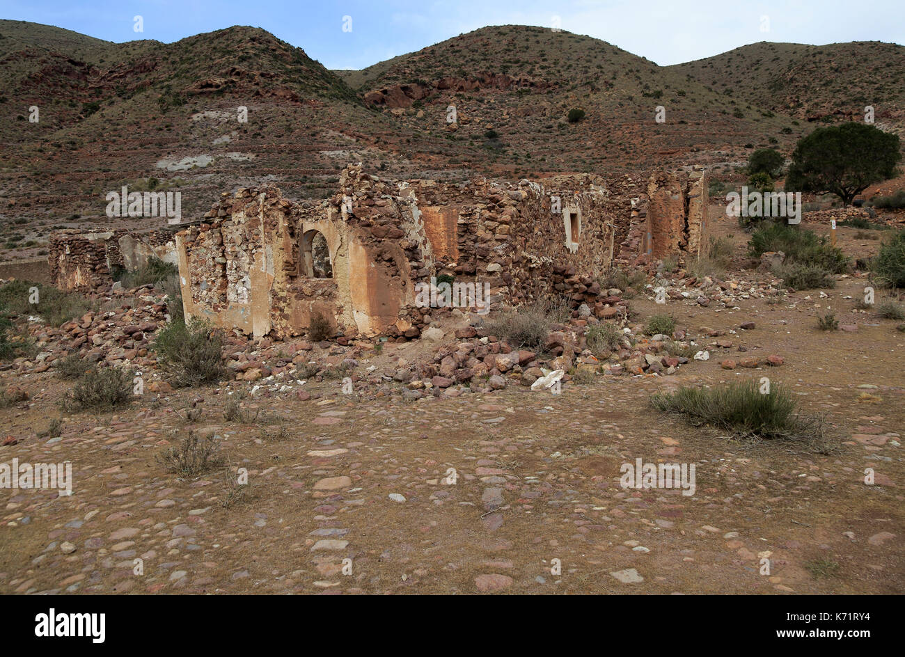 Verlassenen Bauernhaus in der Nähe Presillas Bajas, Nationalpark Cabo de Gata, Almeria, Spanien Stockfoto