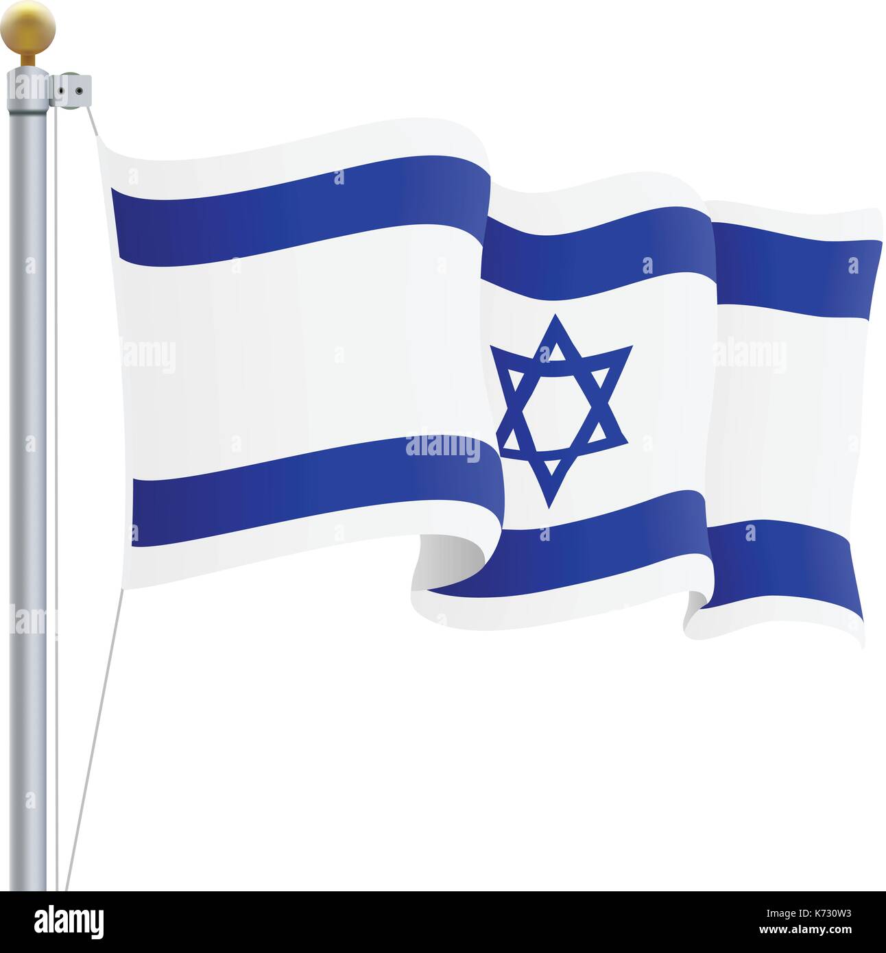 Winkende Israel Flagge isoliert auf einem weißen Hintergrund. Vector Illustration. Stock Vektor