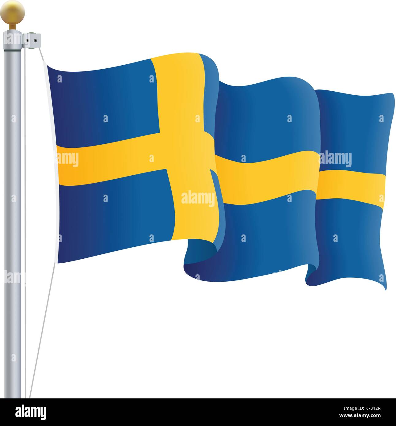 Schweden Flagge schwenkten isoliert auf einem weißen Hintergrund. Vector Illustration. Stock Vektor
