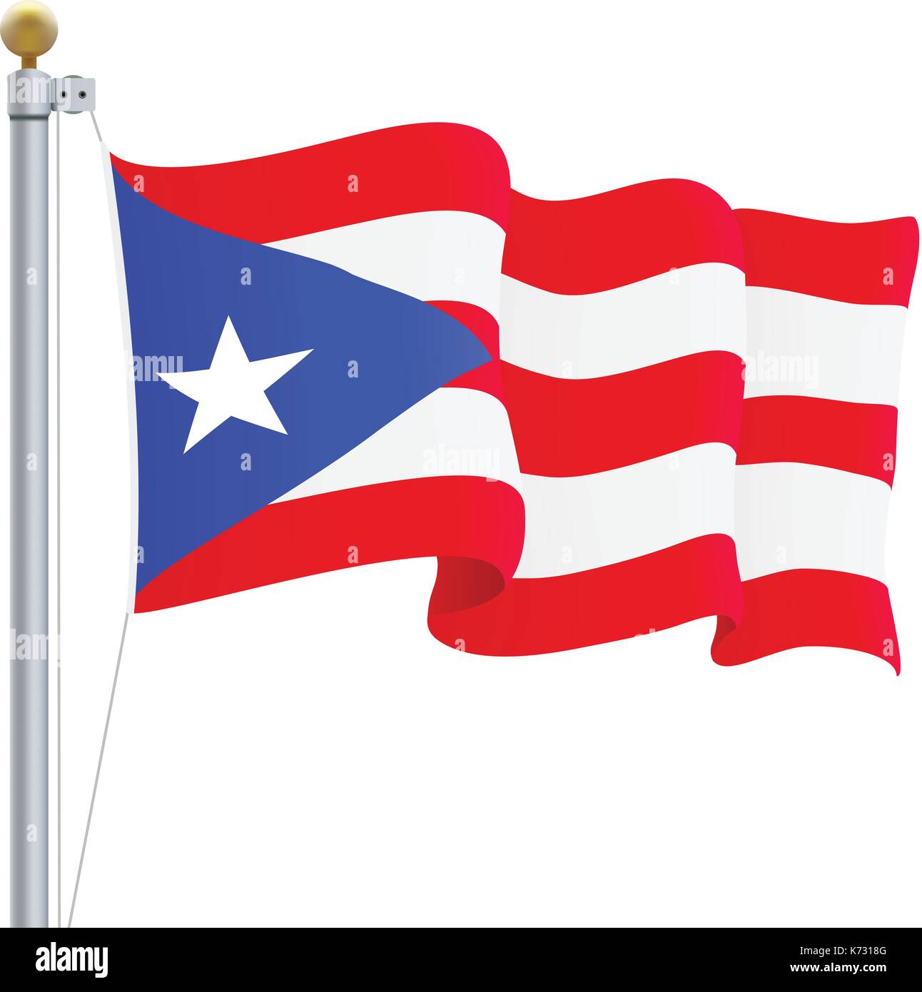 Winkende Puerto Rico Flagge isoliert auf einem weißen Hintergrund. Vector Illustration. Stock Vektor
