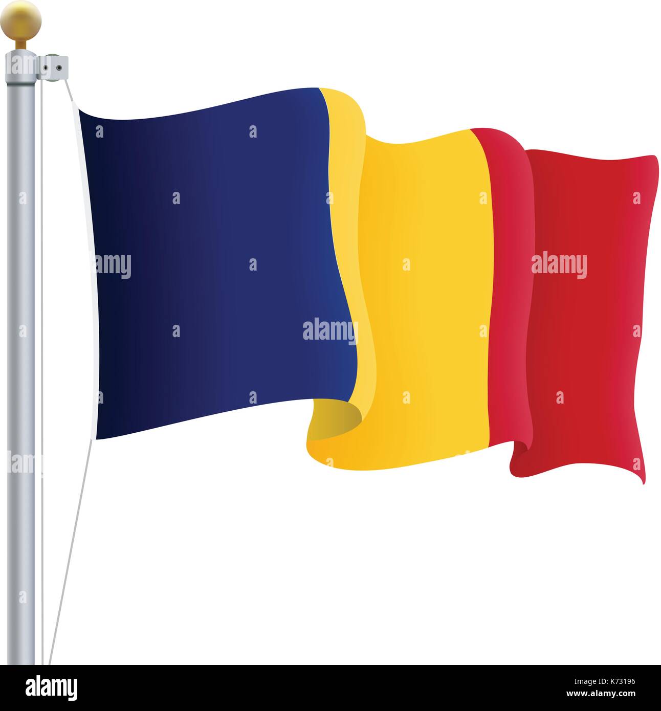 Winkende Rumänien Flagge isoliert auf einem weißen Hintergrund. Vector Illustration. Stock Vektor