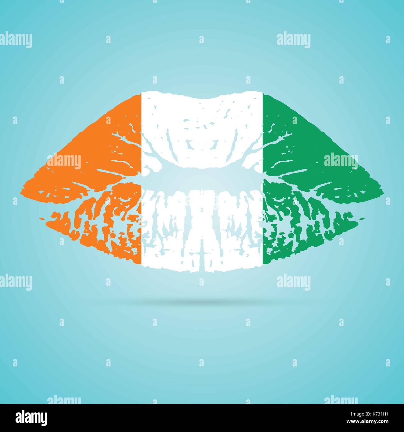 Cote d Ivoire Flagge Lippenstift auf den Lippen isoliert auf einem weißen Hintergrund. Vector Illustration. Stock Vektor