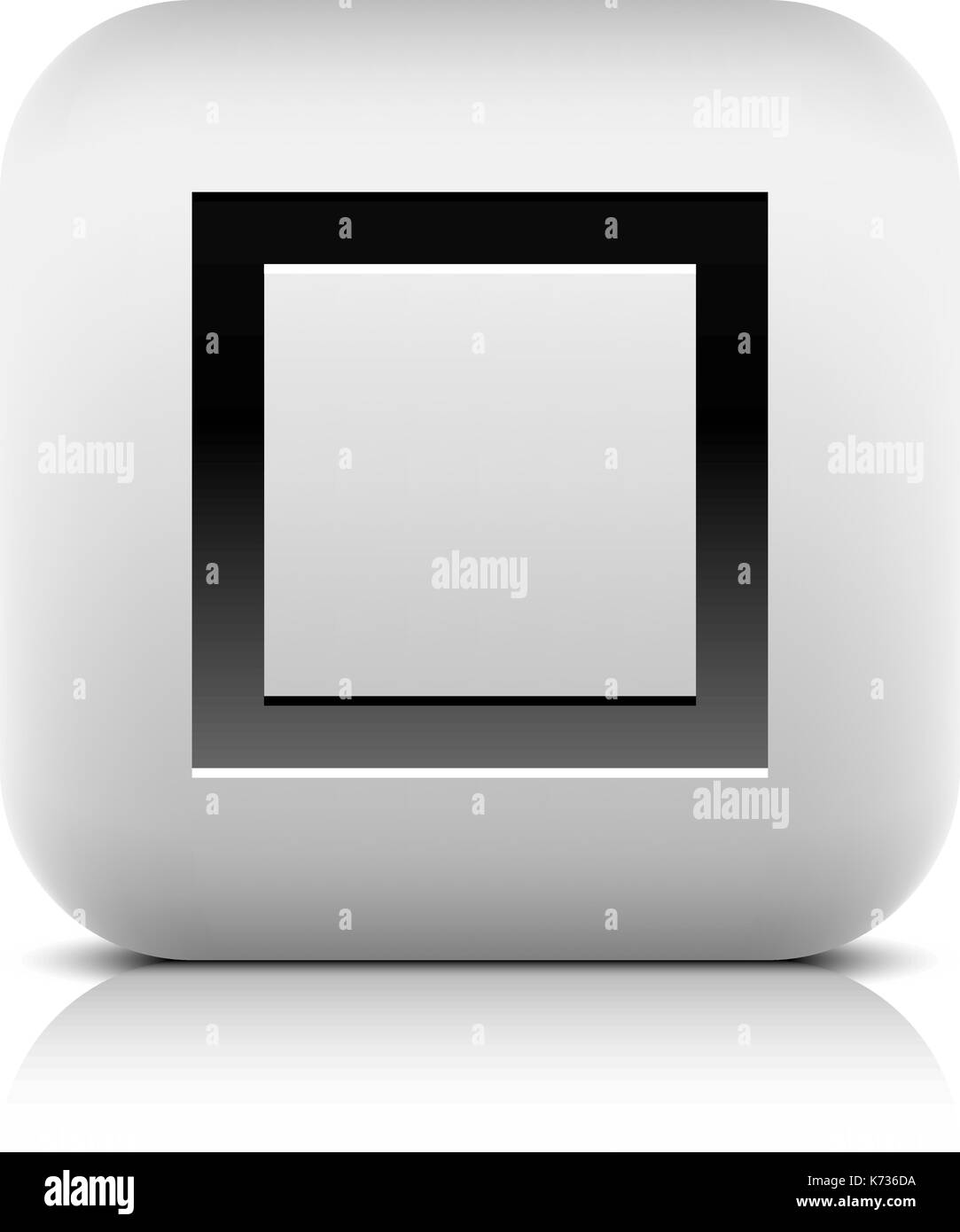 Media Player Symbol mit STOP-Schild. Abgerundetes Quadrat web-Taste mit schwarzen Schatten grau Reflexion auf weißem Hintergrund. Serie in einem Stein Stil. Stock Vektor