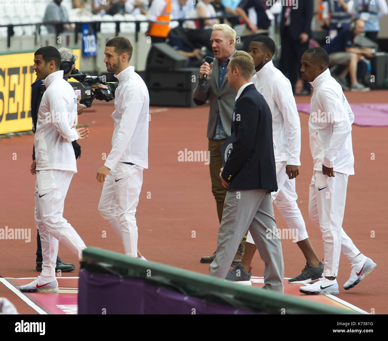 Leichtathletik-WM 2017 - Finale in London an der Queen Elizabeth Stadium mit: CJ Ujah, Adam Gemili, Danny Talbot, Nathanael Mitchell-Blake Wo: London, Großbritannien Wann: 14 Aug 2017 Quelle: WENN.com Stockfoto