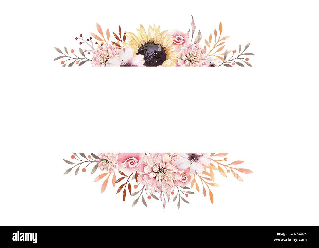 Satz von Aquarell boho Blumensträuße. Aquarell böhmischen natürlichen Rahmen: Blätter, Federn, Blumen, auf weißem Hintergrund. Künstlerische Dekoration Stockfotografie