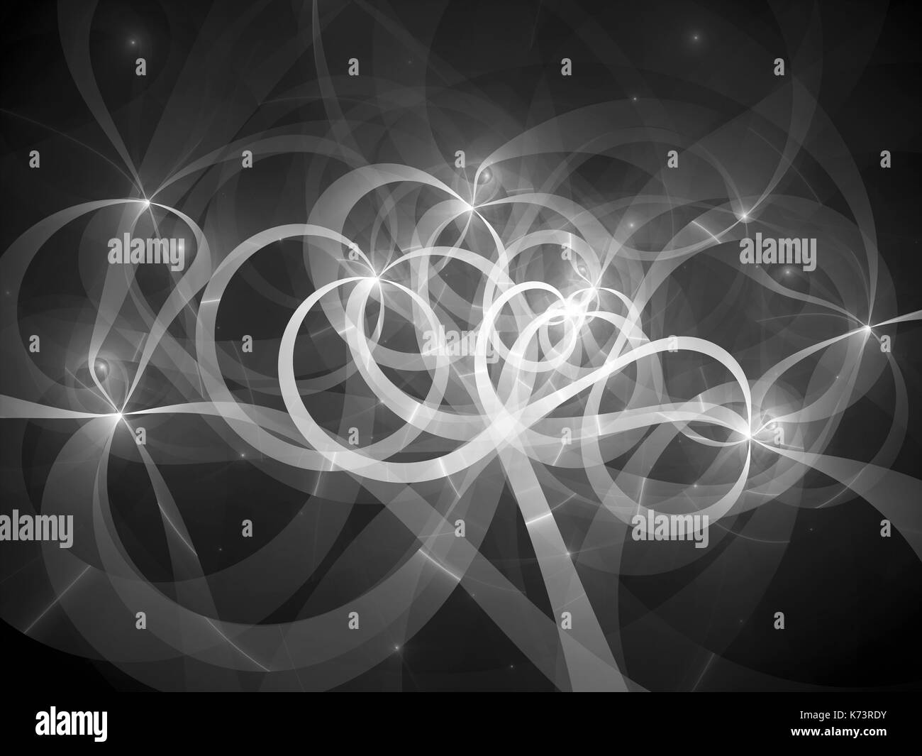 Glühende spaghetti Kurven im Raum, schwarze und weiße Textur, Computer abstrakten Hintergrund erzeugt, 3D-Rendering Stockfoto