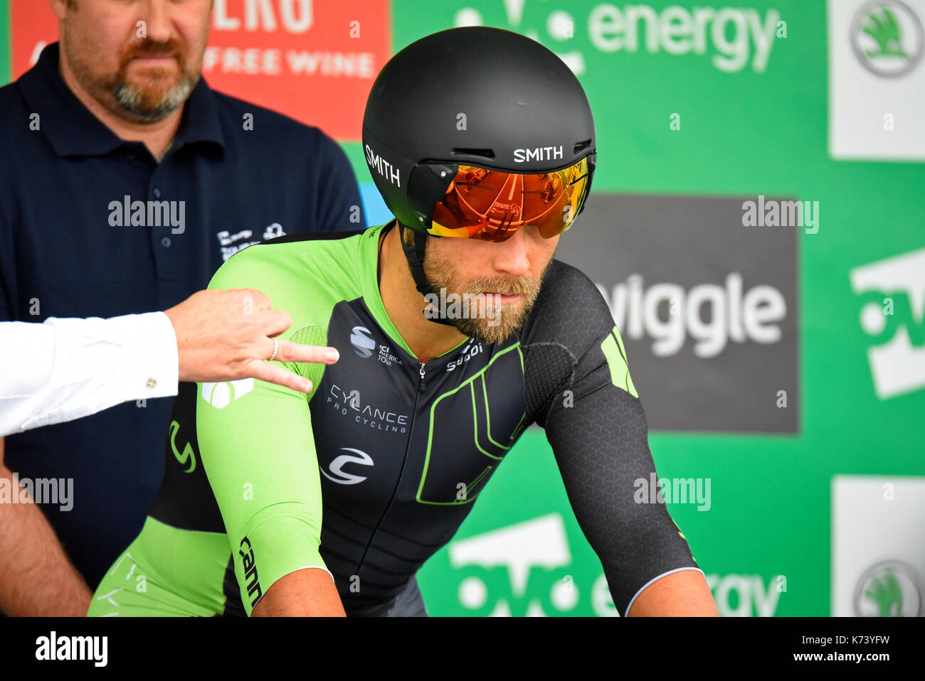 Eric Marcotte von Cylance Pro Cycling CPC Racing in Phase 5 der OVO Energy Tour of Britain Tendring Time Trial in Clacton, Essex Stockfoto