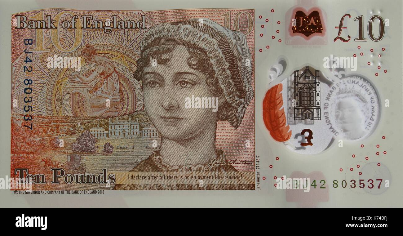 Neue zehn Pfund Polymer Hinweis erteilt. September 2017 Stockfoto