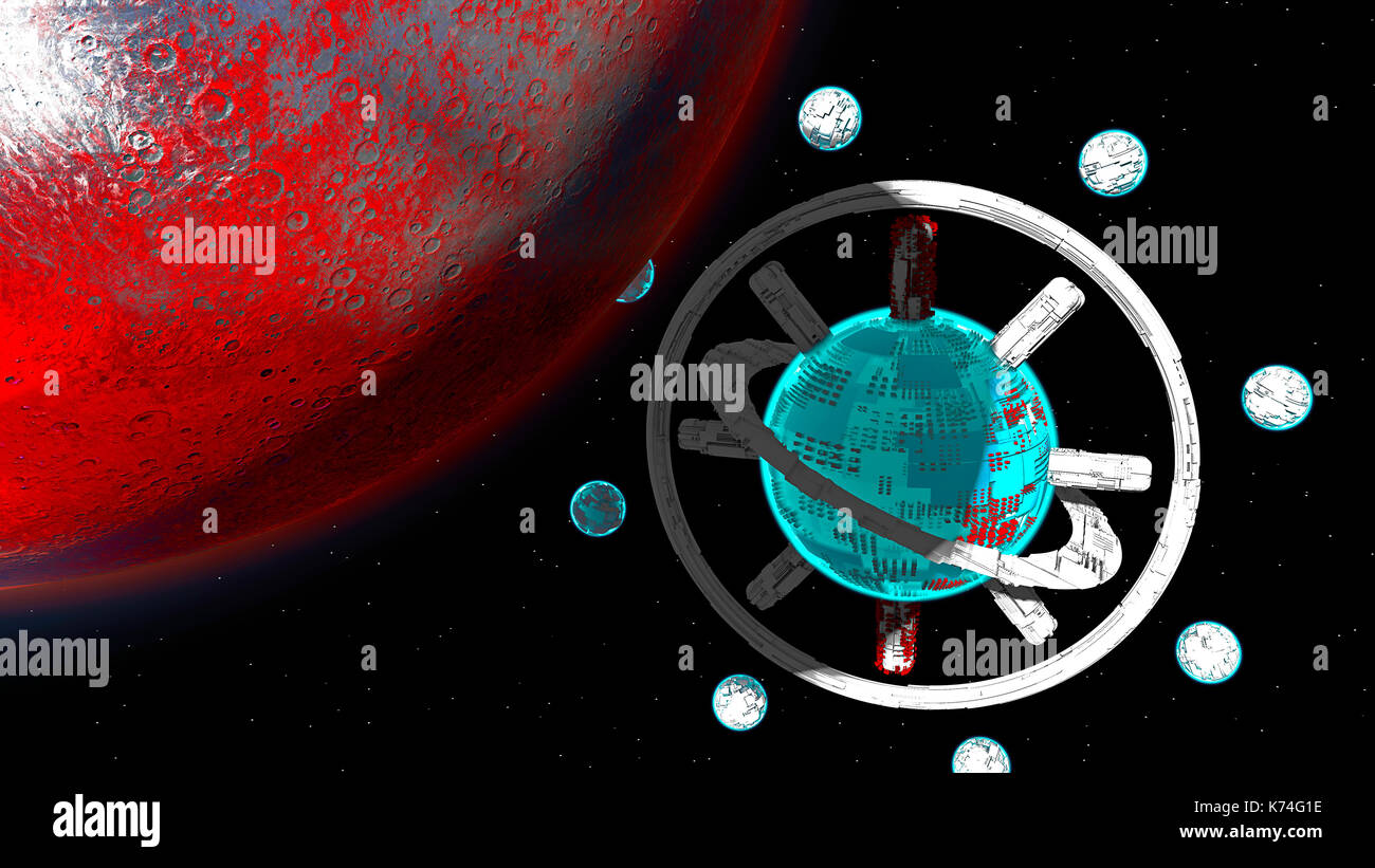 Space Station, Raumschiff, die Städte der Zukunft, Science-Fiction, Sci-Fi, parallelen Platten, städtischen Zentren, Wohneinheiten, Raum Stockfoto