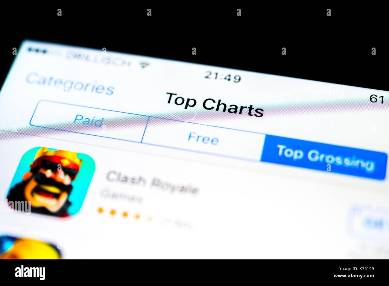 Top Charts, best-selling und meistverkaufte, meistverkauften Apps im App Store von Apple, Display, und auf einem Handy, iPhone, iOS Stockfoto