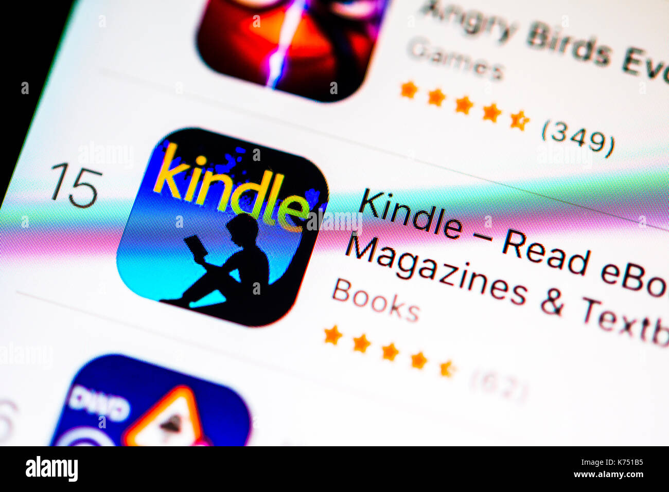 Amazon Kindle App im Apple App Store, e-Bücher, Anzeige auf einem Bildschirm eines Handy, iPhone, iOS, Smartphone Stockfoto