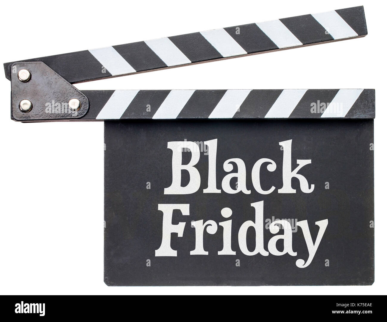 Schwarzer Freitag Titel in weiße Kreide auf Schindeln isoliert auf weißem Stockfoto