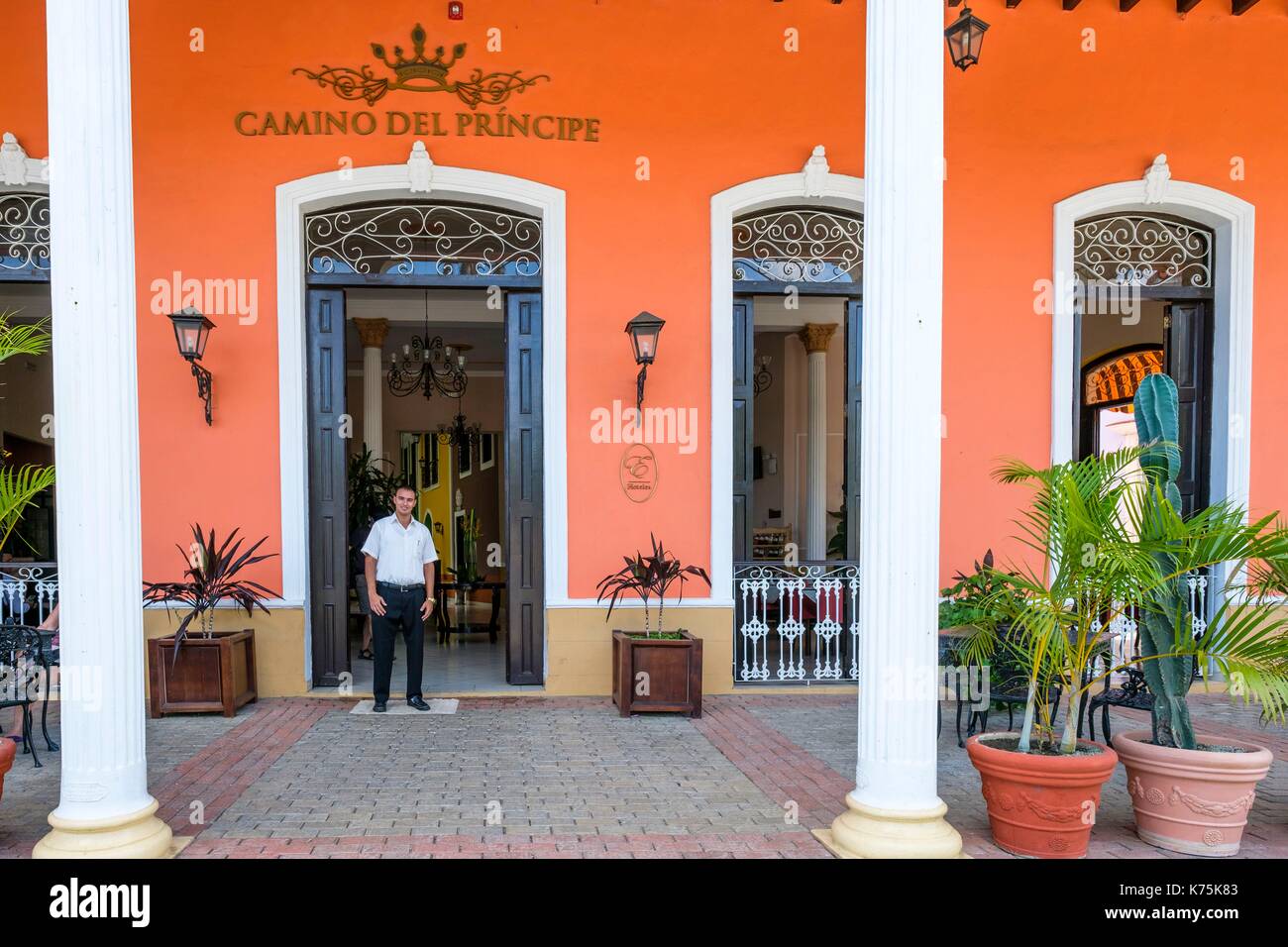 Kuba, Provinz Villa Clara, koloniale Stadt Remedios, im 16. Jahrhundert gegründet, der Plaza Mayor, Camino del Principe Boutique Hotel Stockfoto