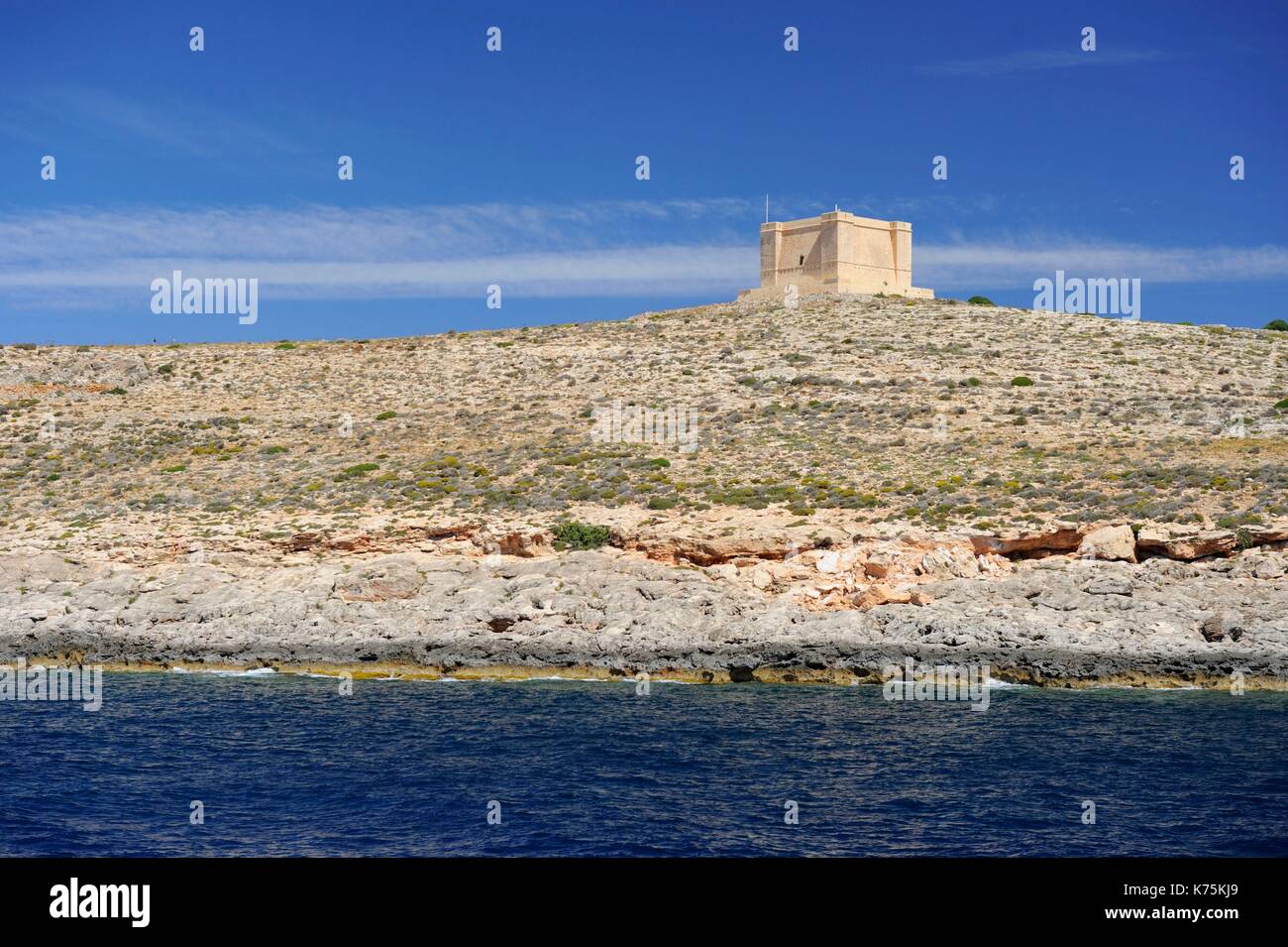 Malta, Comino Insel Comino, Sainte Marie Turm in 1618 auf die Entscheidung von Alof de Wignacourt Großmeister des Ordens des Heiligen Johannes von Jerusalem gebaut Stockfoto