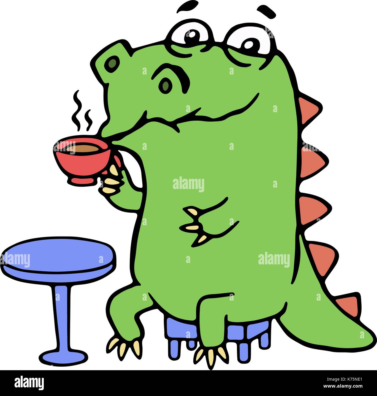 Niedliche Dinosaurier trinken Kaffee.. Vector Illustration. cartoon Charakter. Stock Vektor