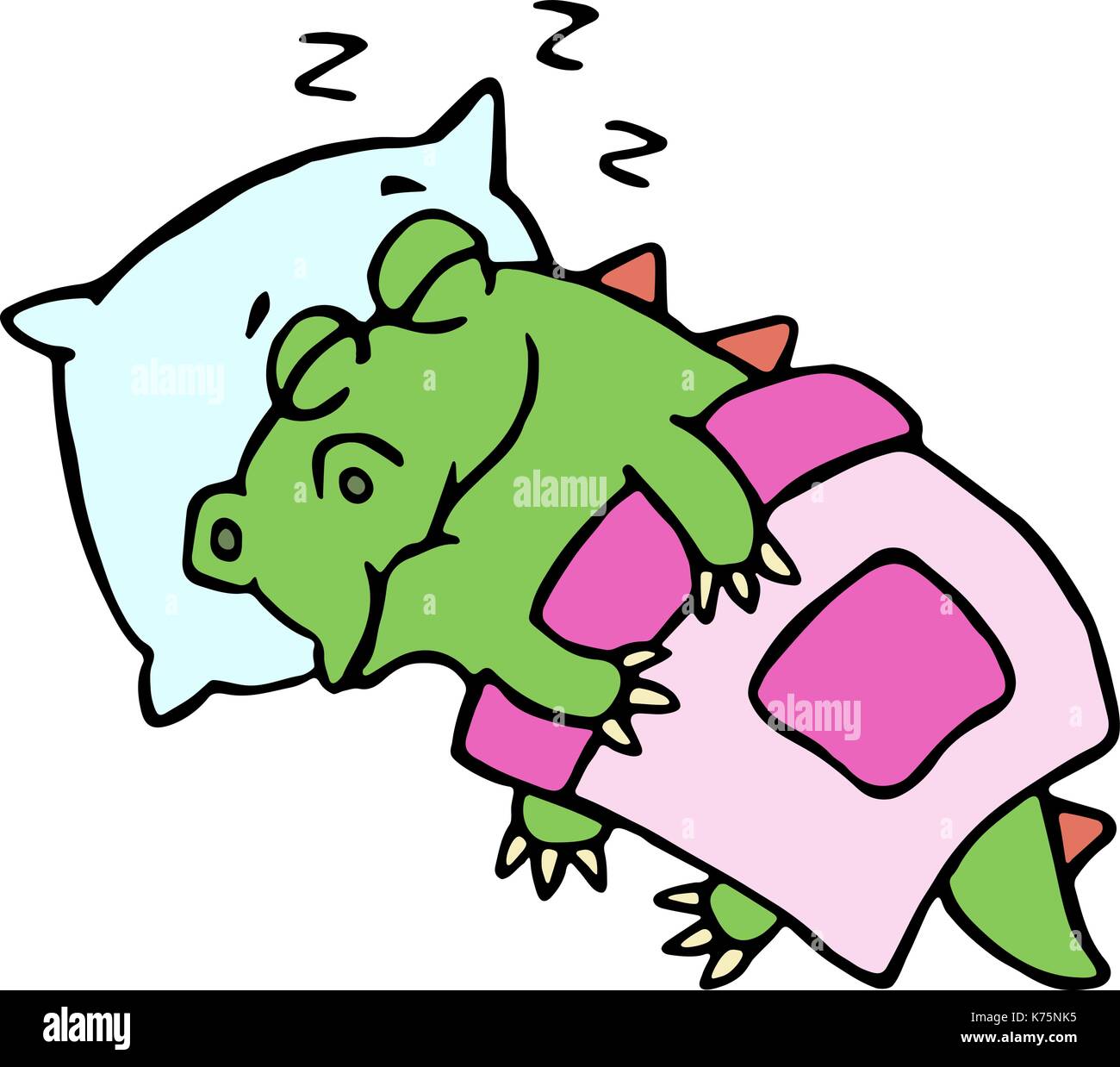 Drachen schlafen im Bett. Vector Illustration. cute cartoon Charakter. Stock Vektor