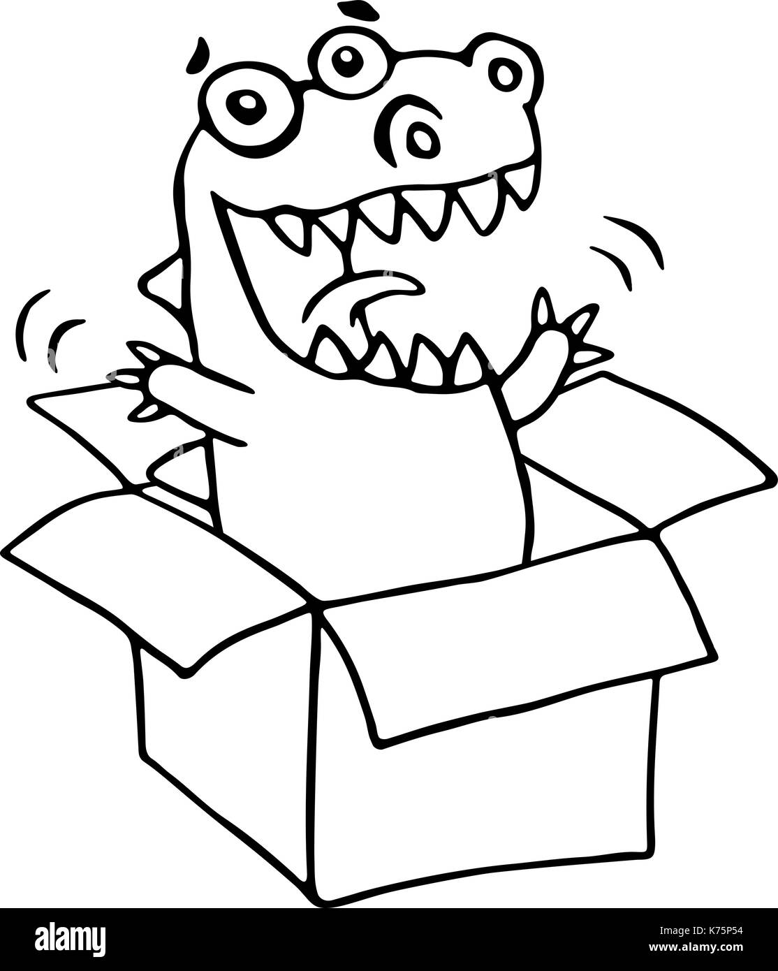 Der Drache sitzt im Kasten. Vector Illustration. Cute cartoon Charakter. Stock Vektor