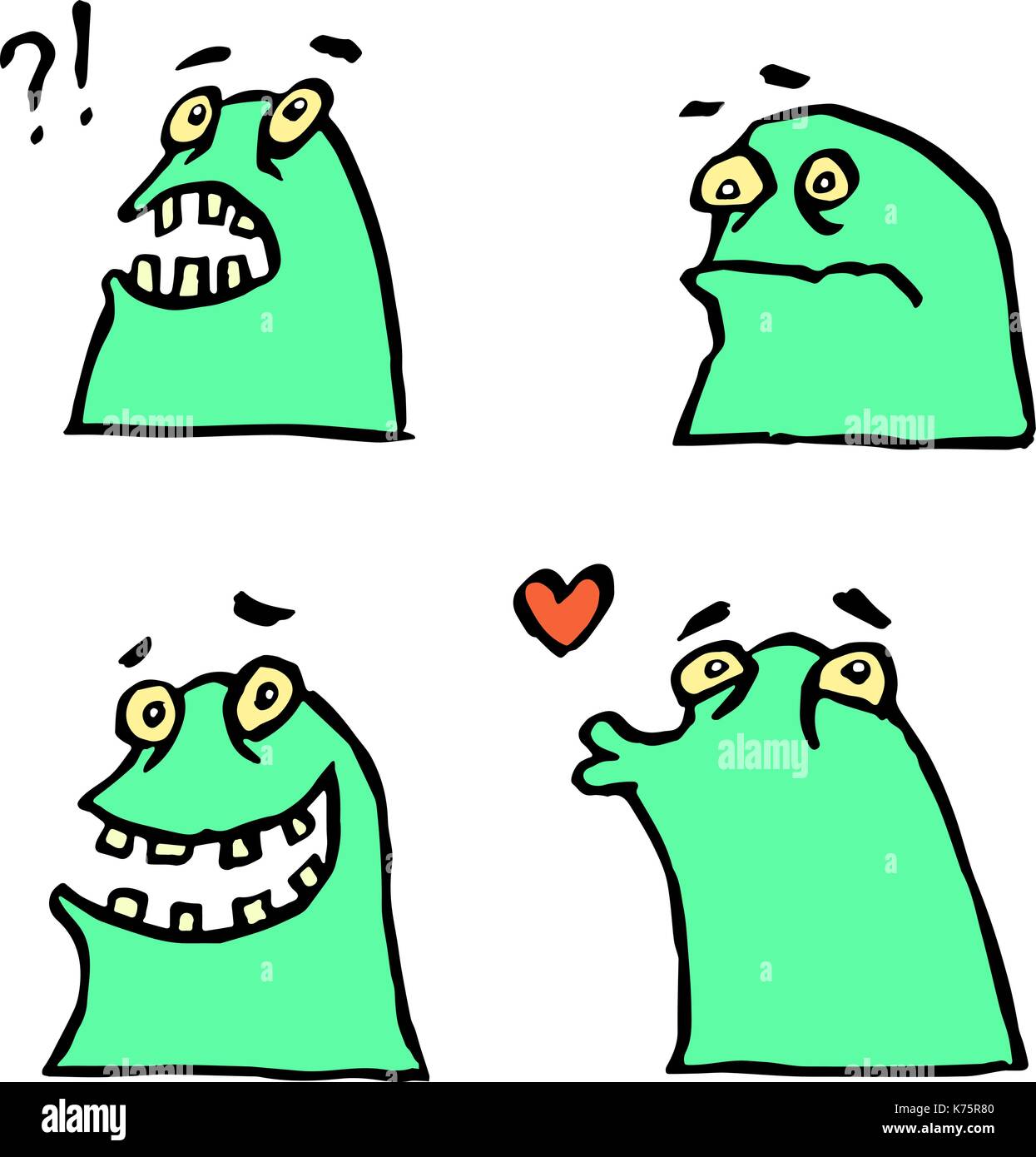 Grune Monster Emoticons Eingestellt Freundliche Sammlung Kreatur Fur Web Icons Und Hemden Bilder Fur Kinder Lustige Cartoon Coolen Charakter Isolierte Vektor Illu Stock Vektorgrafik Alamy