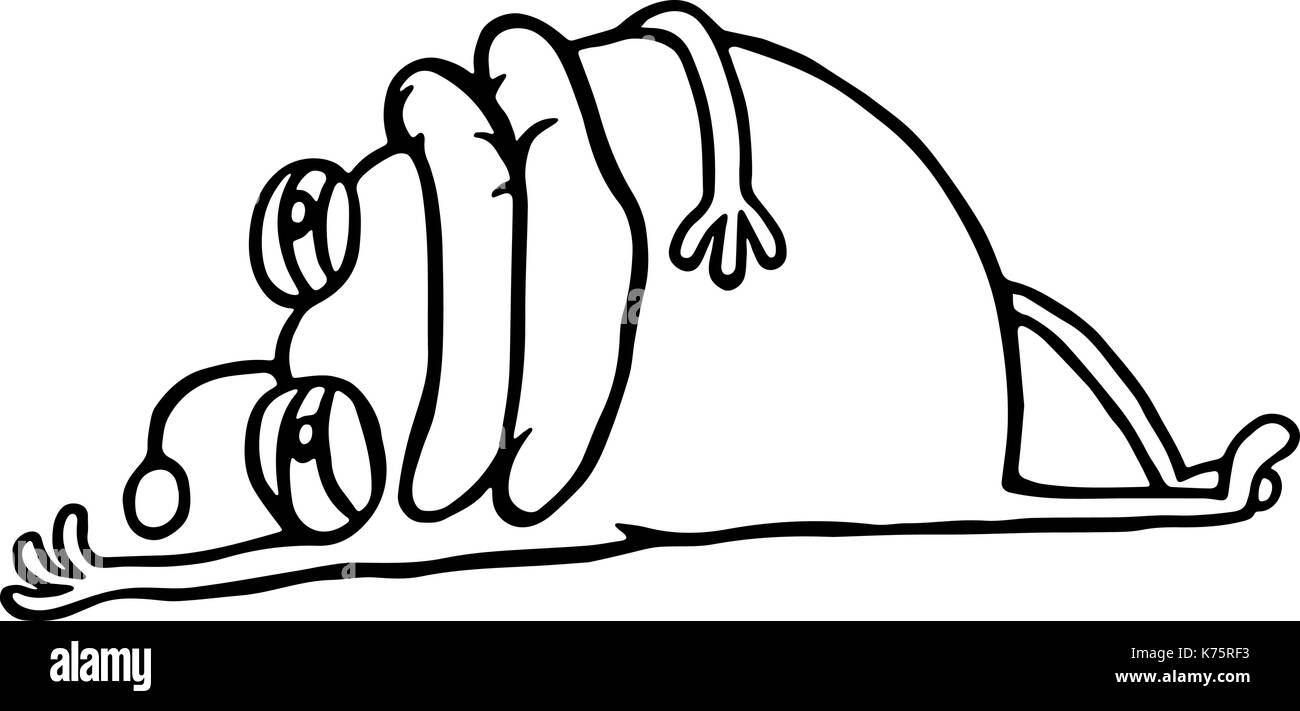 Eine lustige Monster ähnlich wie eine Kartoffel mit großen Lippen und Füße, die unten liegen. Urlaub und Ferien. Cute cartoon Charakter. Vector Illustration. Stock Vektor