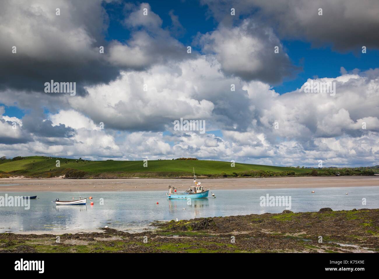 Irland, County Cork, Ring, Angelboote/Fischerboote in Clonakilty Bucht Stockfoto