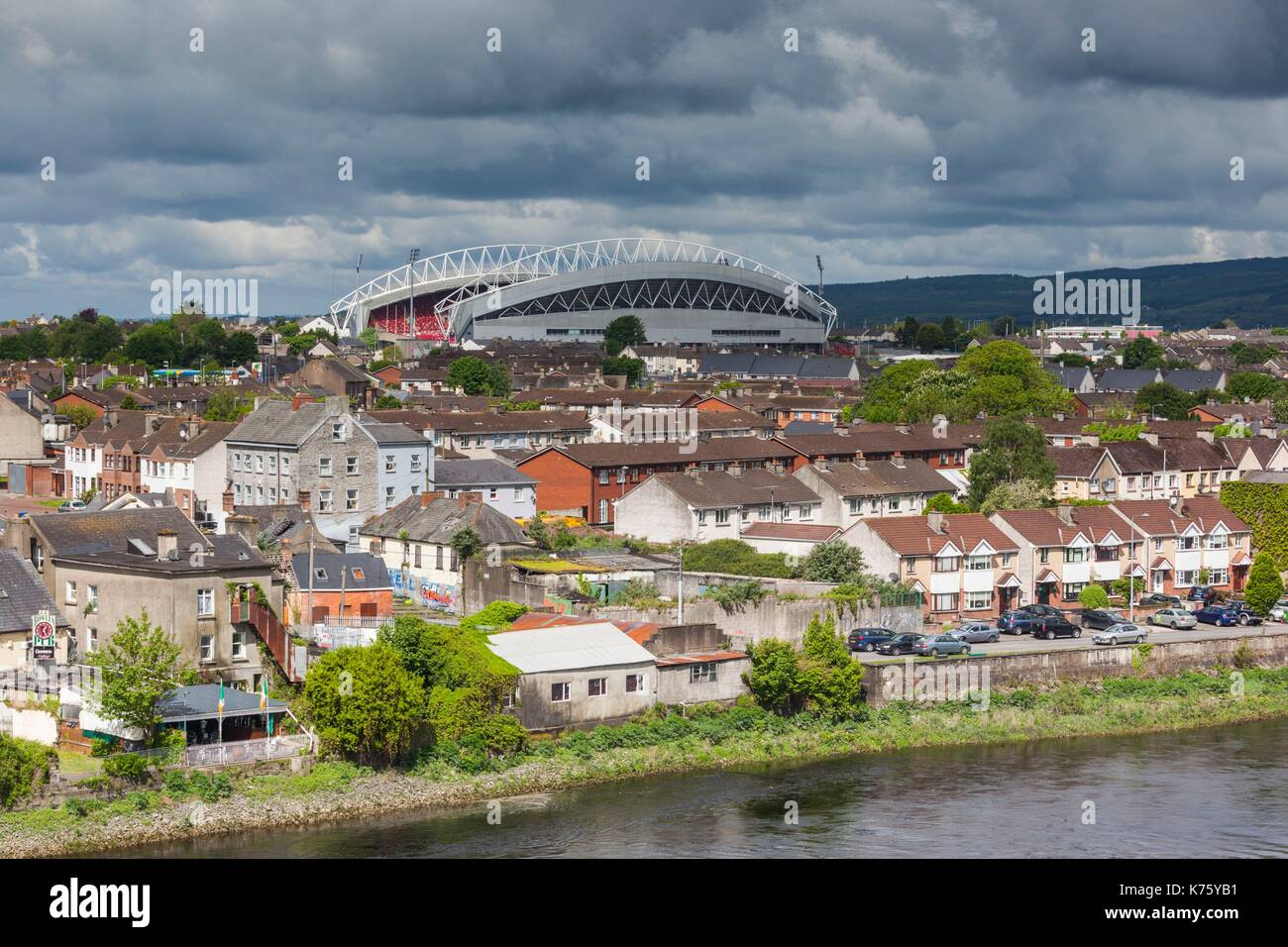 Irland, County Limerick, Limerick City, Thomond Park Stadion, Erhöhte Ansicht Stockfoto