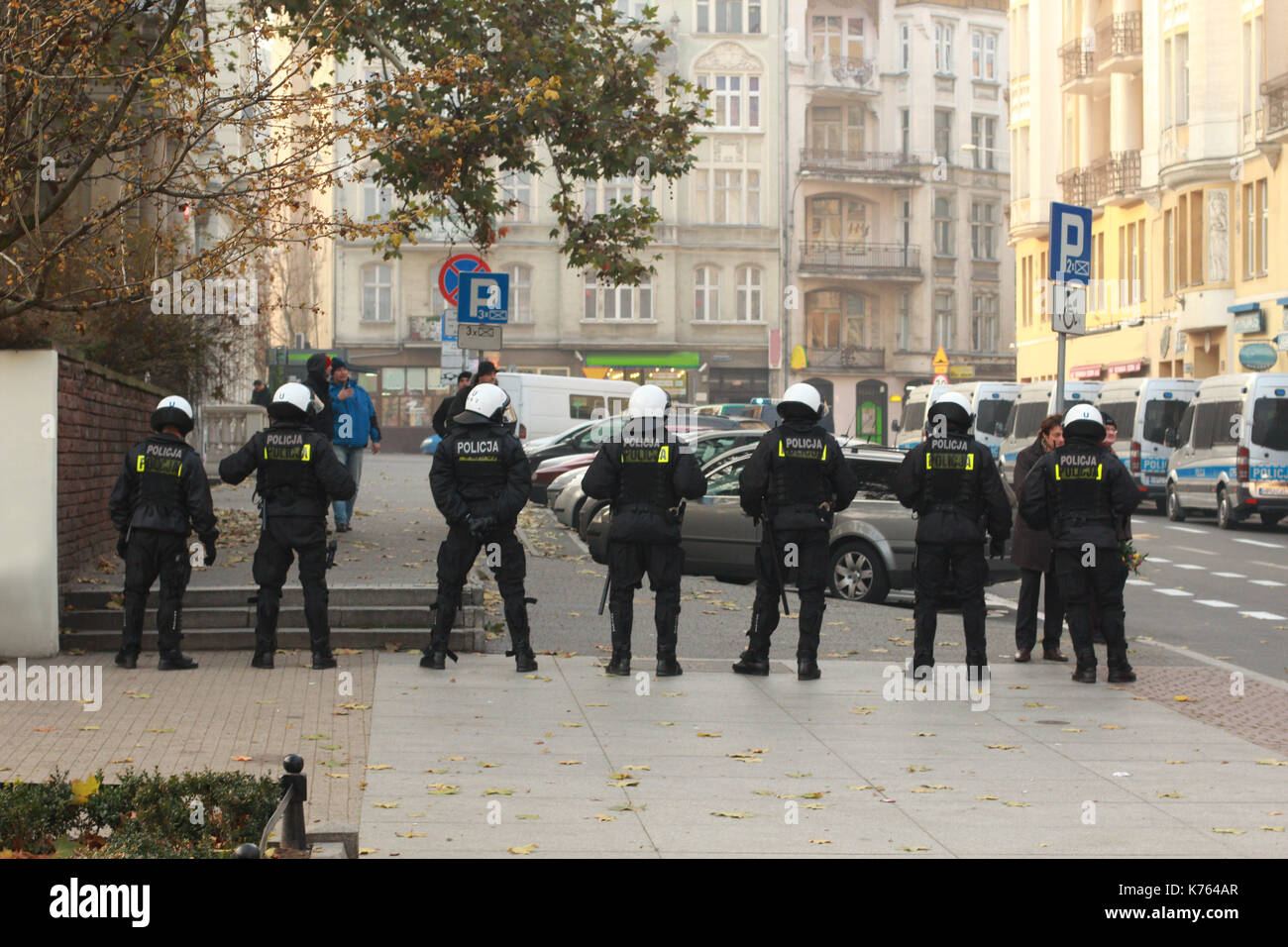 Die bereitschaftspolizei - Polizist > Schutz der Demonstration Stockfoto