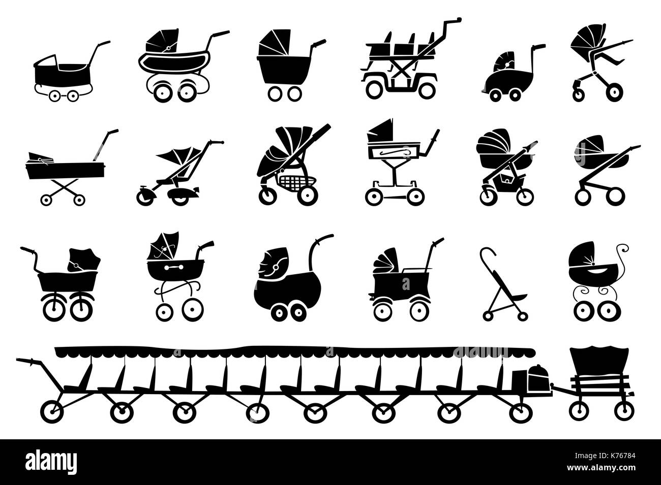 Baby Strollers Silhouetten Stock Vektor