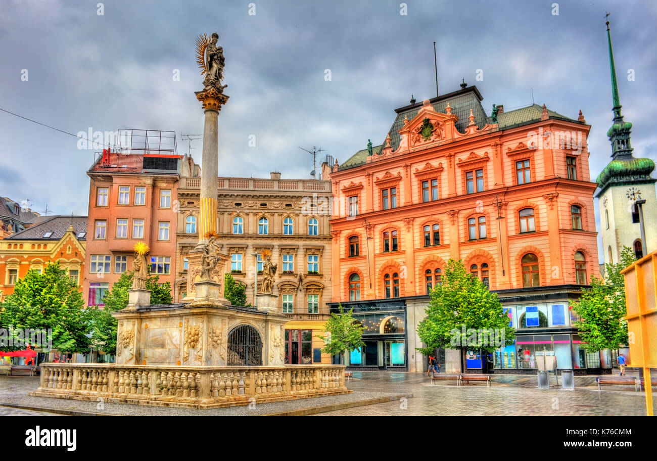 Die Pestsäule auf dem Platz der Freiheit in Brünn, Tschechische Republik Stockfoto