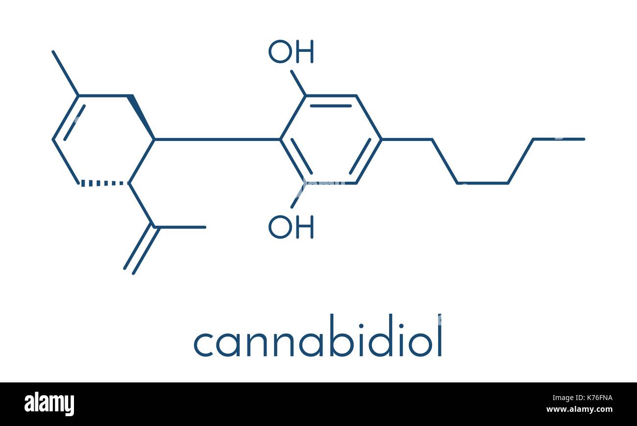 Cannabidiol (CBD) Cannabis Molekül. Hat antipsychotischen Wirkung. Skelettmuskulatur Formel. Stock Vektor