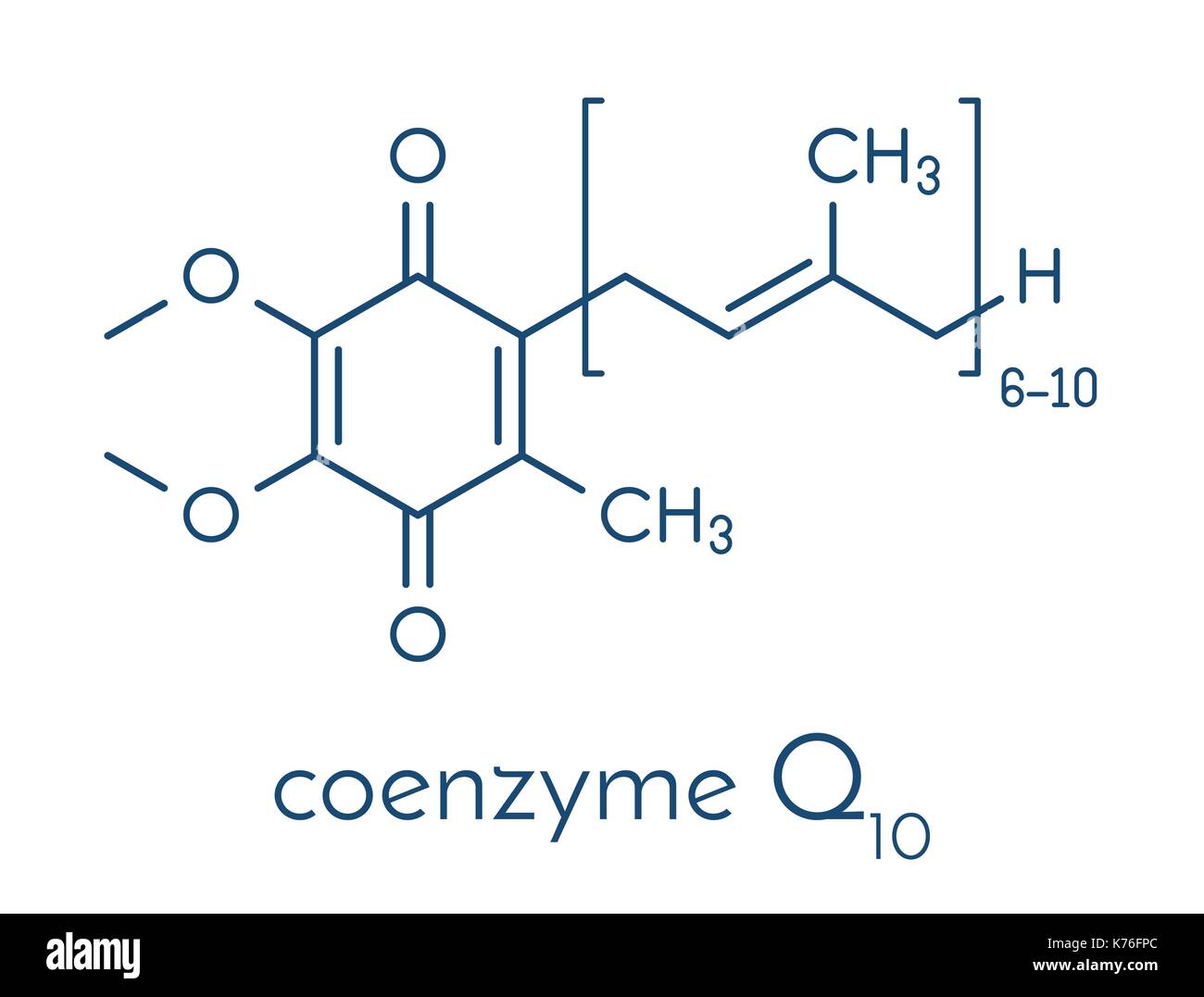 Coenzym Q10 (Ubichinon, ubidecarenone, CoQ10) Molekül, chemische Struktur. Spielt eine wichtige Rolle bei der Produktion von zellenergie; hat Antiox Stock Vektor