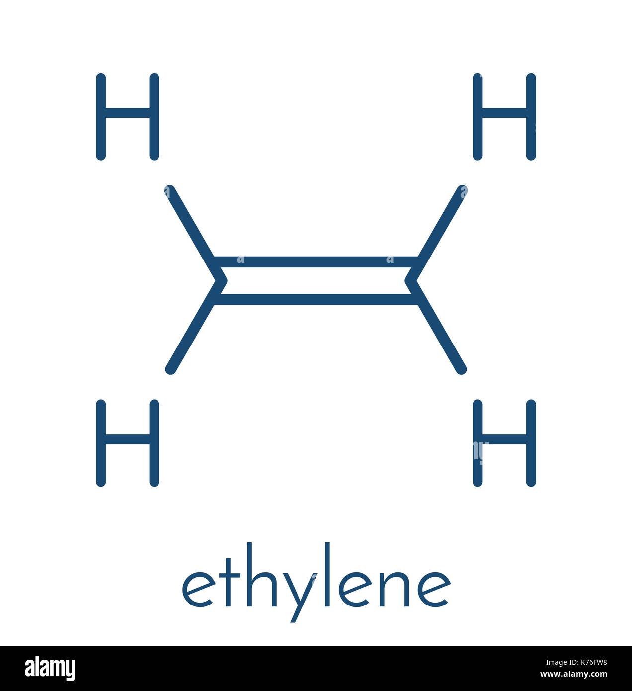 Ethylen (ethen) Molekül. In der Produktion von Polyethylen verwendet, sondern auch wichtig als pflanzenhormon. Skelettmuskulatur Formel. Stock Vektor