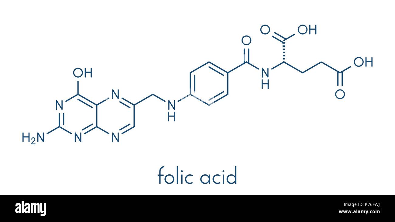 Vitamin B9 (Folsäure) Molekül. Skelettmuskulatur Formel. Stock Vektor