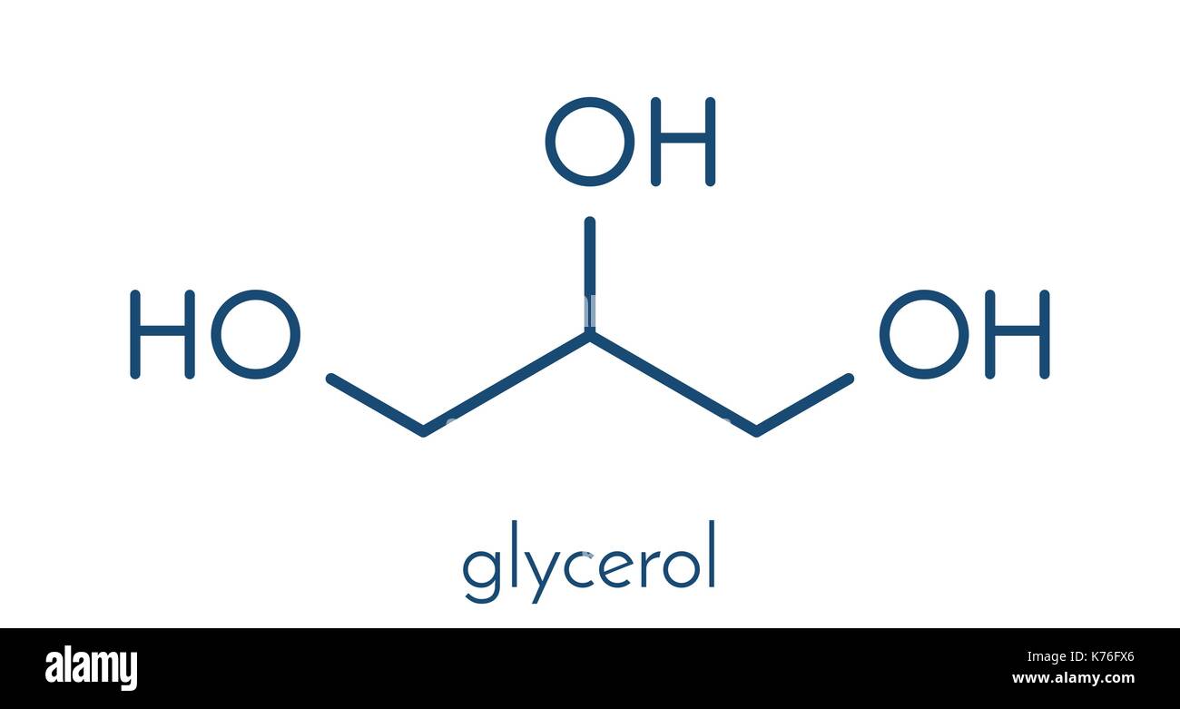 Glycerin (Glycerin) Molekül. Von Fett und Öl Triglyceride produziert. Als Süßstoff, Lösungs- und Konservierungsmittel in Lebensmitteln und Arzneimitteln verwendet. Skelettmuskulatur Formel Stock Vektor