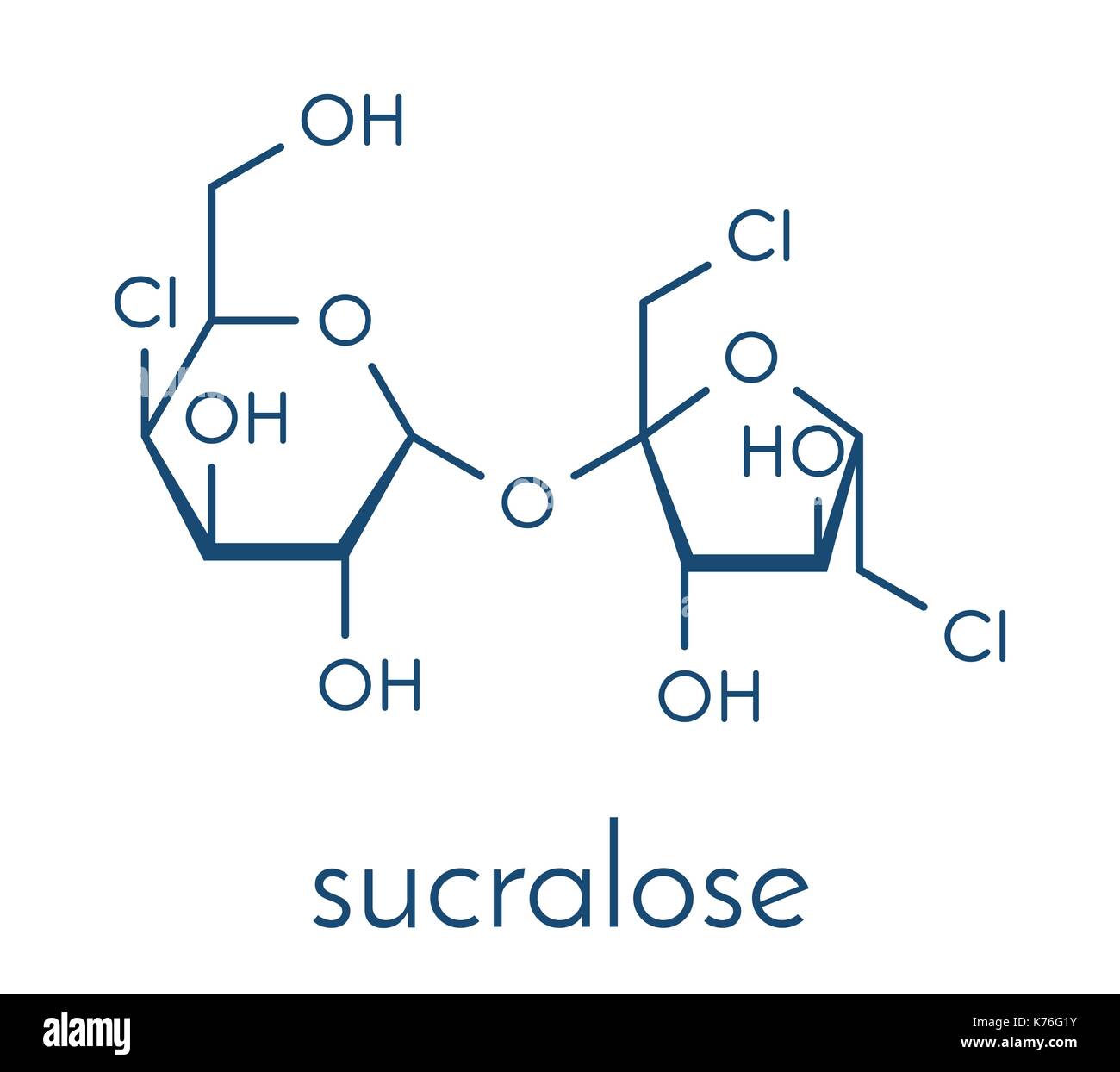 Sucralose Süßstoff Molekül. Als Zuckerersatz verwendet. Skelettmuskulatur Formel. Stock Vektor