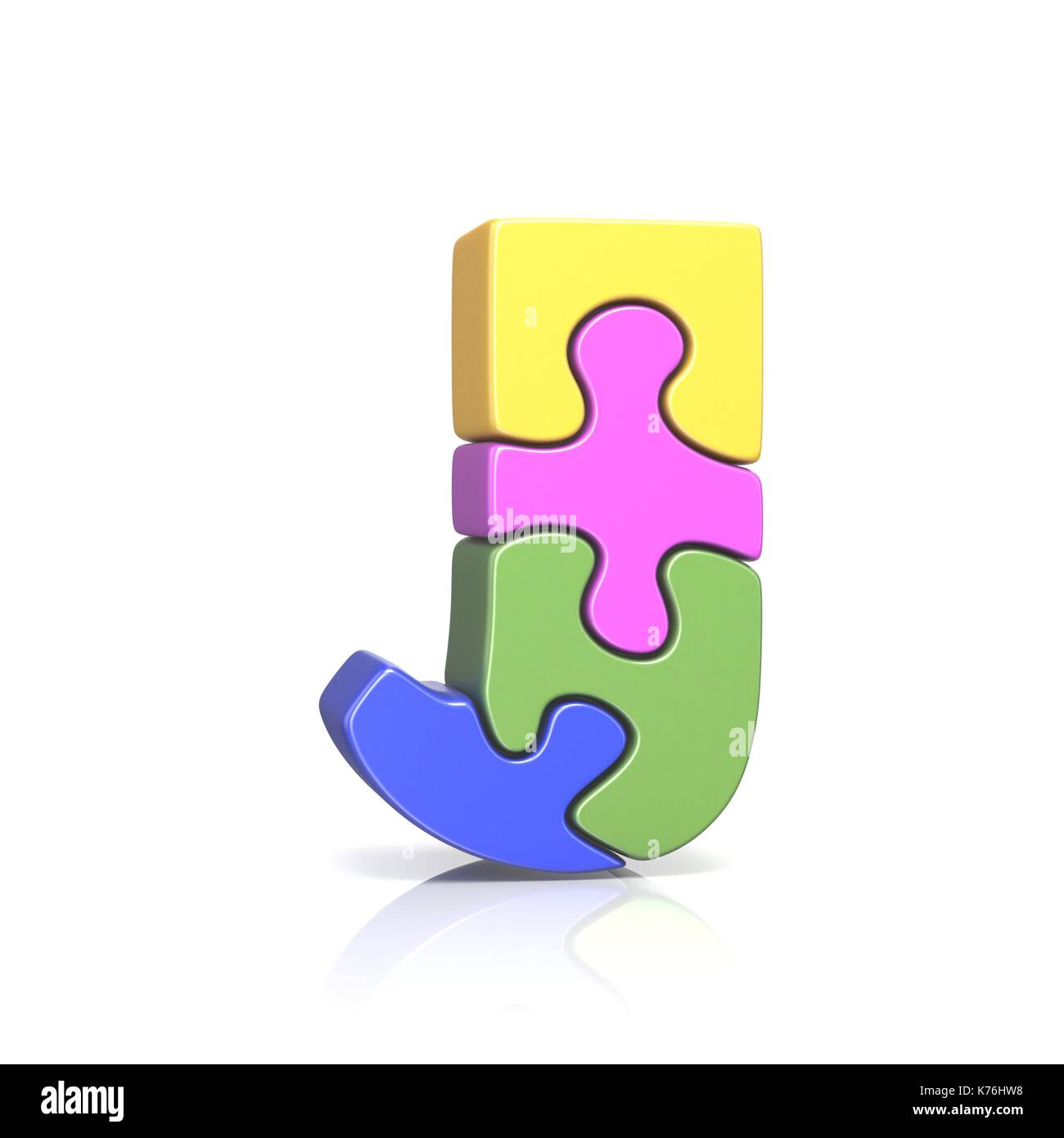 Puzzle jigsaw Buchstaben J 3D-Render Abbildung auf weißem Hintergrund Stockfoto