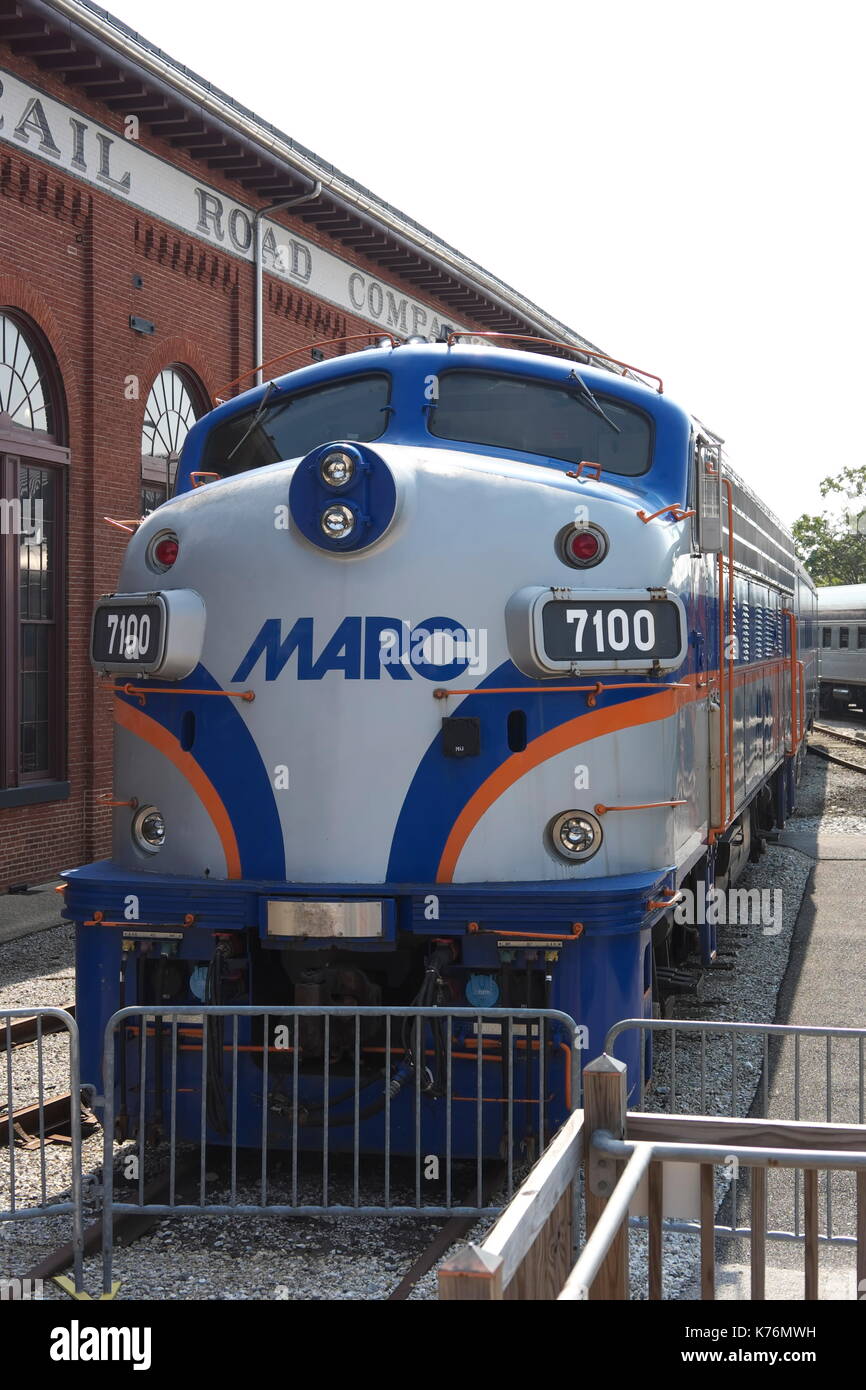 1951 MARC #7100 F7A deisel - elektrische Lokomotive auf der B&O Railroad Museum, Baltimore, Maryland, USA. Stockfoto