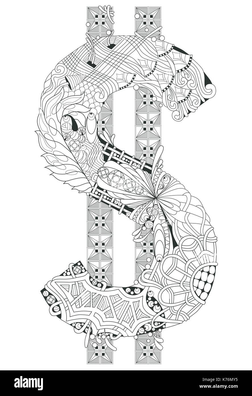 Symbol der Dollar zentangle. Vektor dekoratives Objekt Stock Vektor