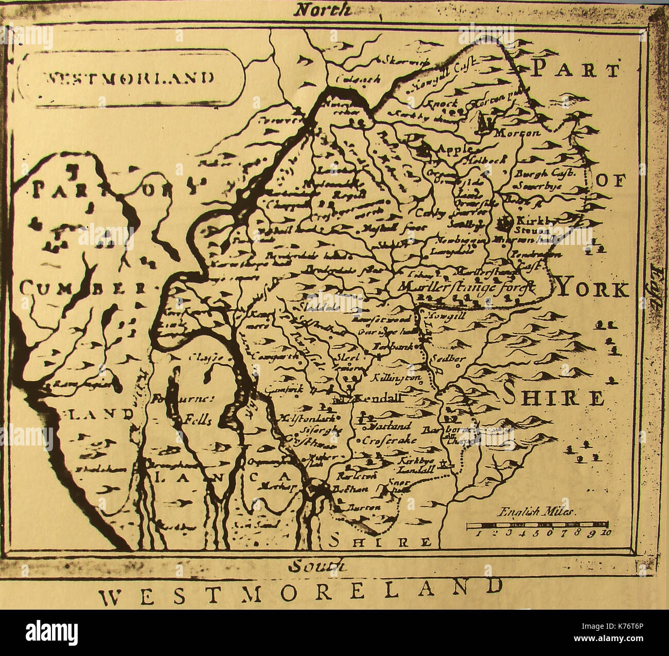 Jahrhundert Karte der Grafschaft Westmoreland, Nordengland. Stockfoto