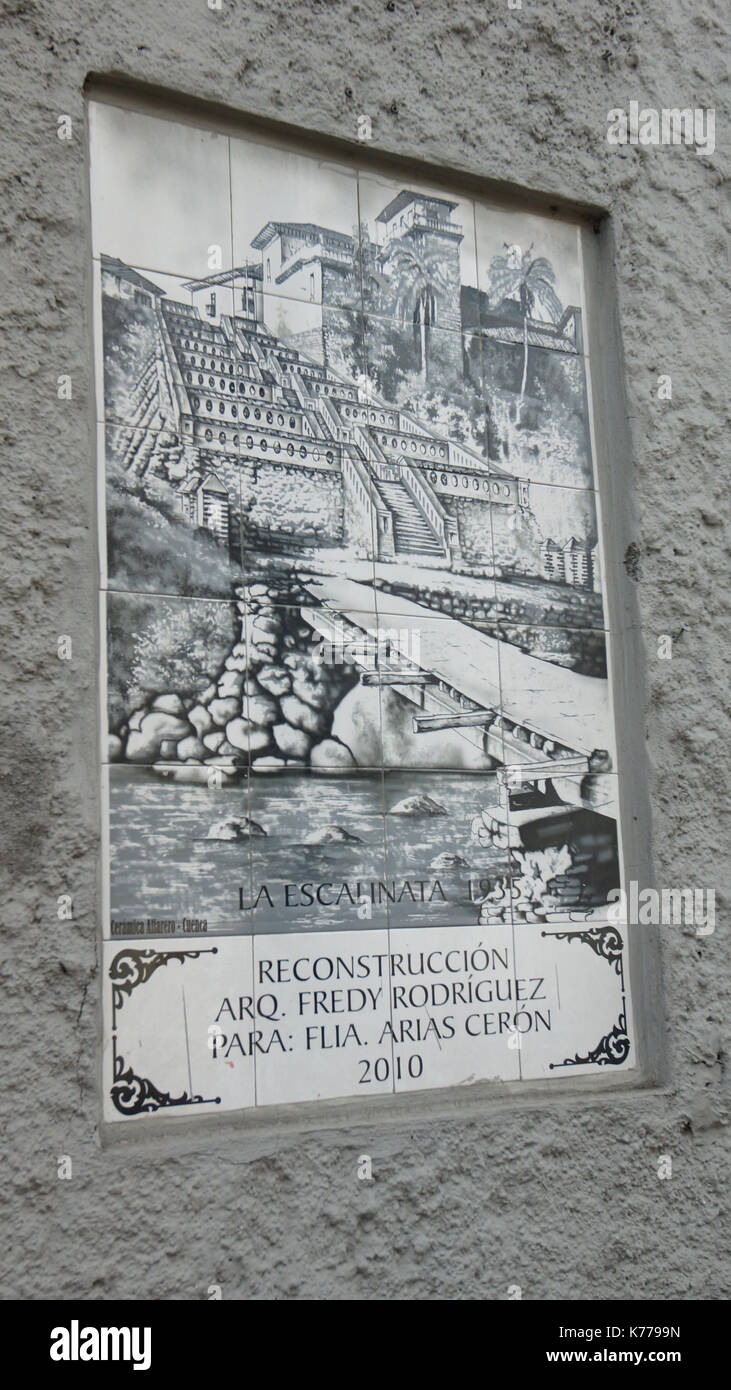 Mosaikdarstellung von La Escalinata in Fernando Malo Straße in der Stadt Cuenca Stockfoto