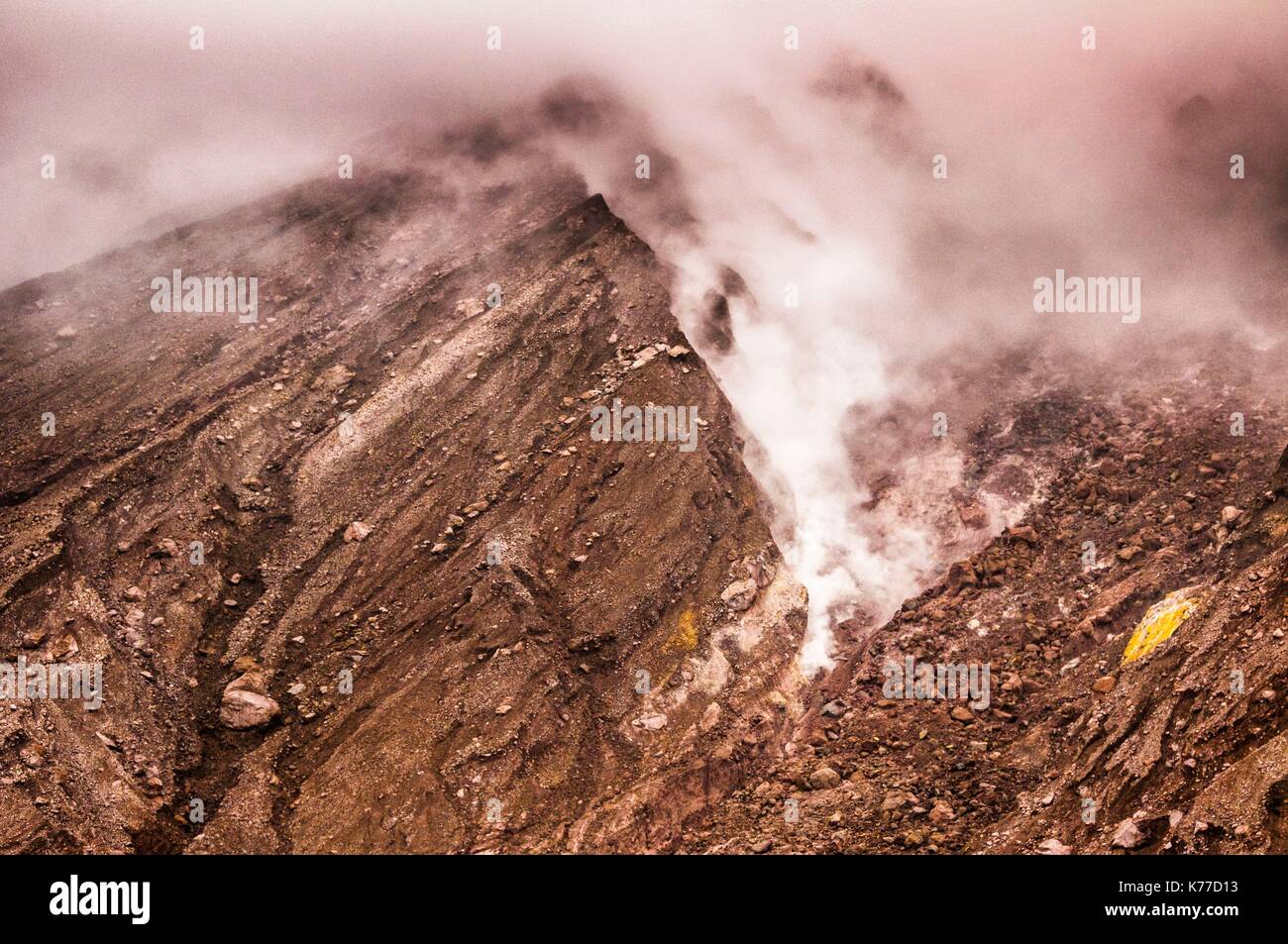 Vereinigtes Königreich, Montserrat, englischsprachigen karibischen, Fumarolen auf dem Gipfel der vulkanischen Krater des Soufriere Hills (915 m), Aussicht von einem Hubschrauber (Luftbild) Stockfoto