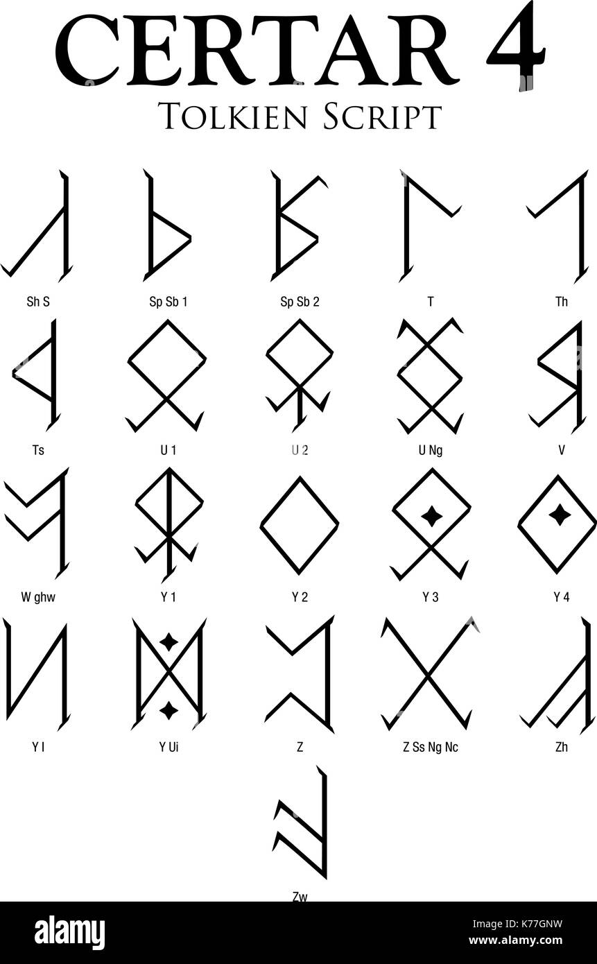 CERTAR Alphabet - Tolkien Skript auf weißem Hintergrund - Vektorbild Stock Vektor